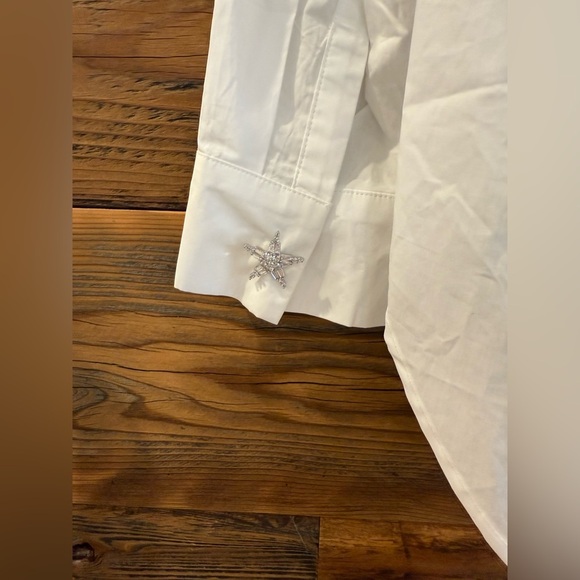 English Factory White Crystal Button Embellished Star Button Down Shirt - Picture 9 of 14